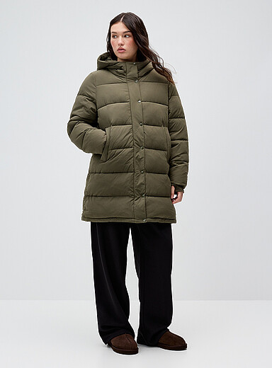 Twik Green Mid-length soft nylon puffer jacket for women