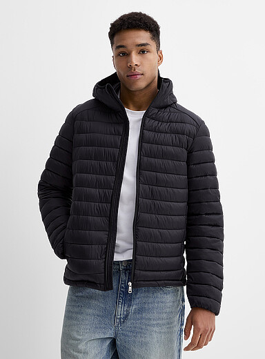 Le 31 Black Packable hooded puffer jacket for men