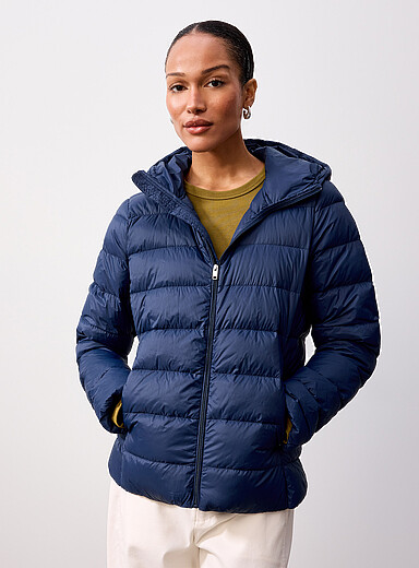 Simons: Le manteau court nylon retransform&eacute; Bleu marine - Bleu nuit pour femme