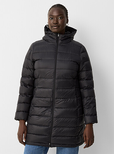 Contemporaine Black Reprocessed nylon half-length coat for women