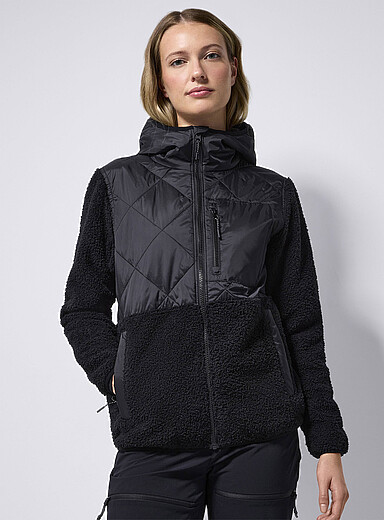 Quilted and boucl&eacute; polar fleece hooded jacket