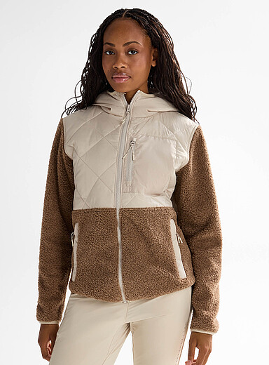 Quilted and boucl&eacute; polar fleece hooded jacket