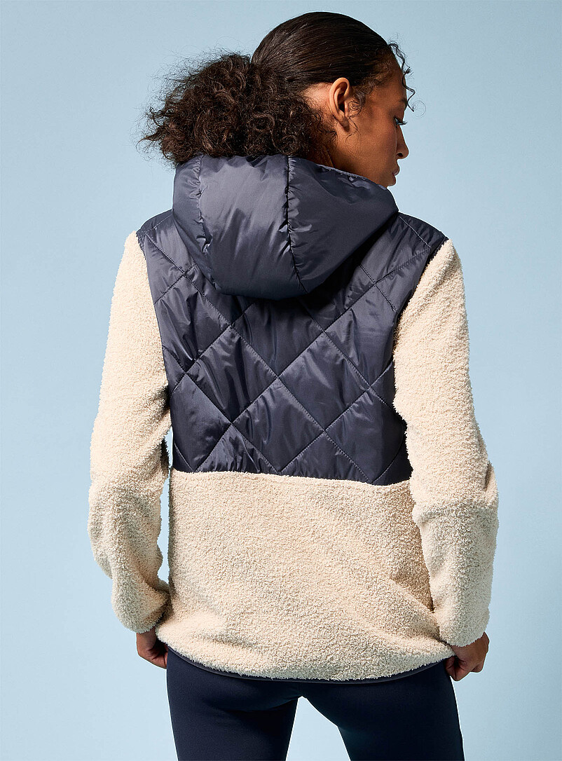 I.FIV5 Black Quilted and boucl&eacute; polar fleece hooded jacket for women