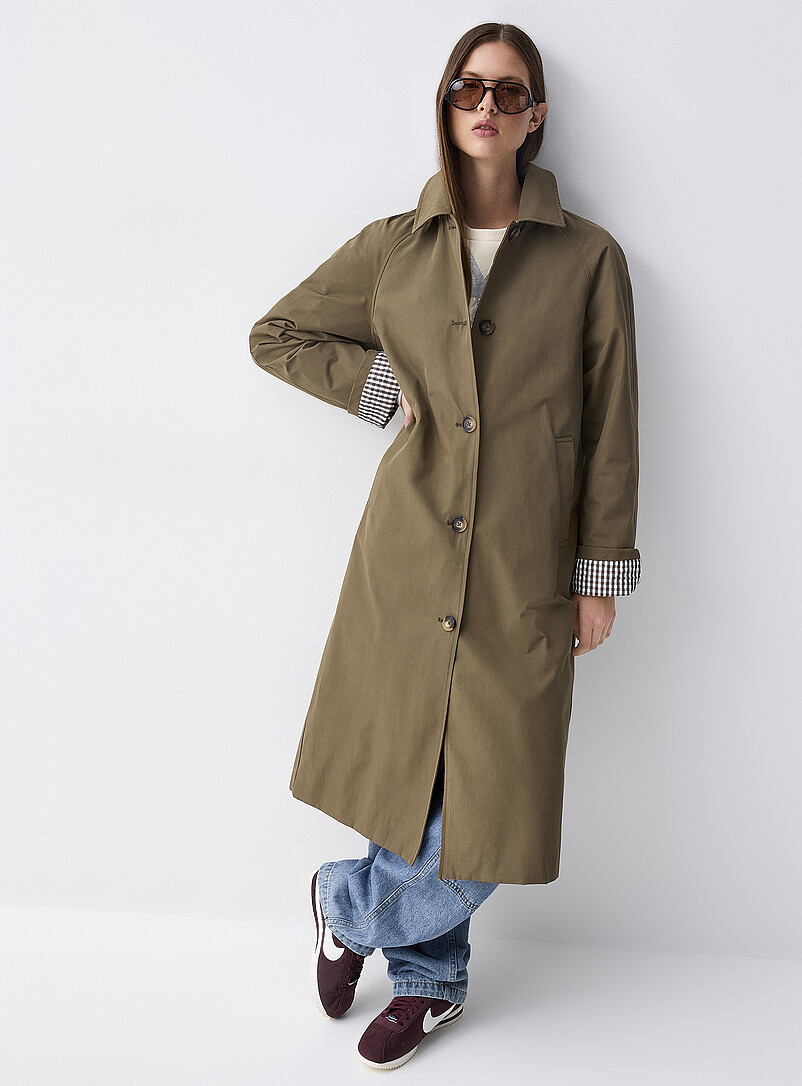 Twik: Le trench poignets revers imprim&eacute;s Kaki pour femme