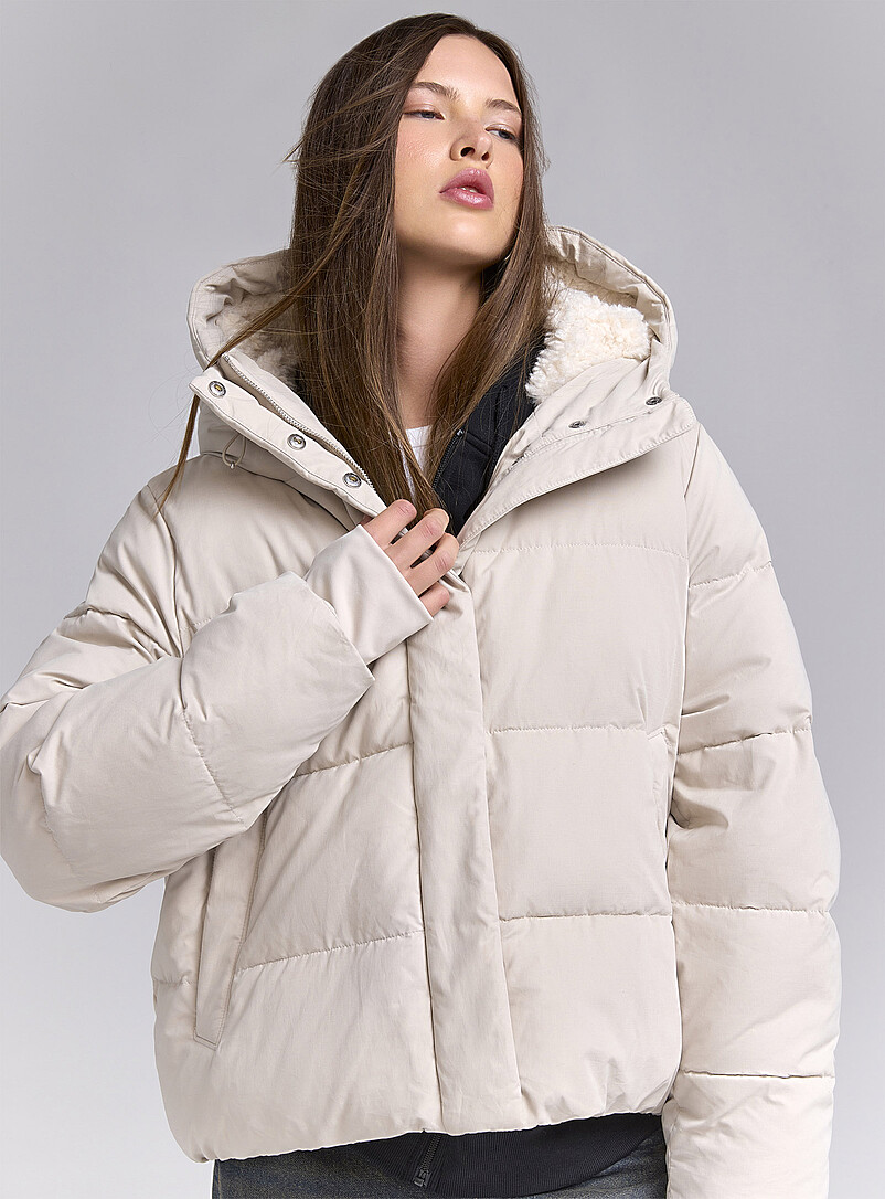 Women's Cream Cropped Bolero Puffer Jacket