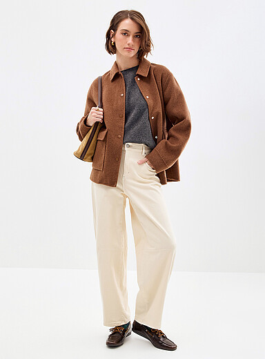 Contemporaine: La veste feutr&eacute;e col chemise laine retransform&eacute;e Miel - Chameau pour femme