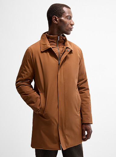 Le 31 Light Brown Long waterproof coat for men
