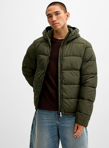 Le 31: Le manteau matelass&eacute; isol&eacute; &agrave; capuchon Vert fonc&eacute; - Mousse pour homme
