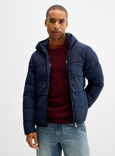 Le 31 Navy/Midnight Blue Insulated hooded puffer coat for men
