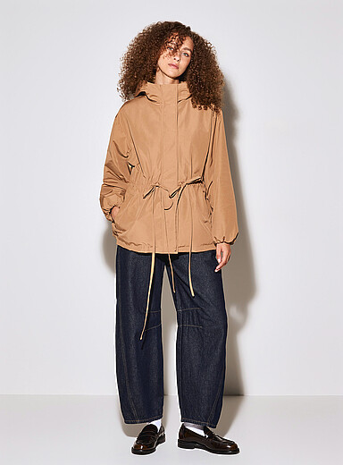 Twik Honey/Camel Cinched-waist twill coat for women