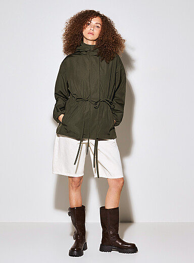 Cinched-waist twill coat