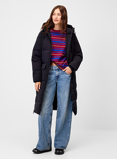 Twik Black Flap pockets long parka for women