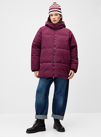 Loose mid-thigh puffer jacket