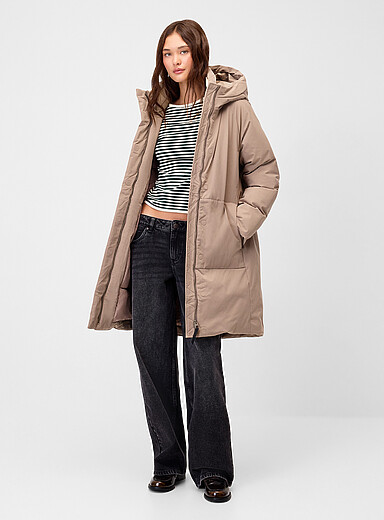 Twik Sand Mid-thigh parka for women