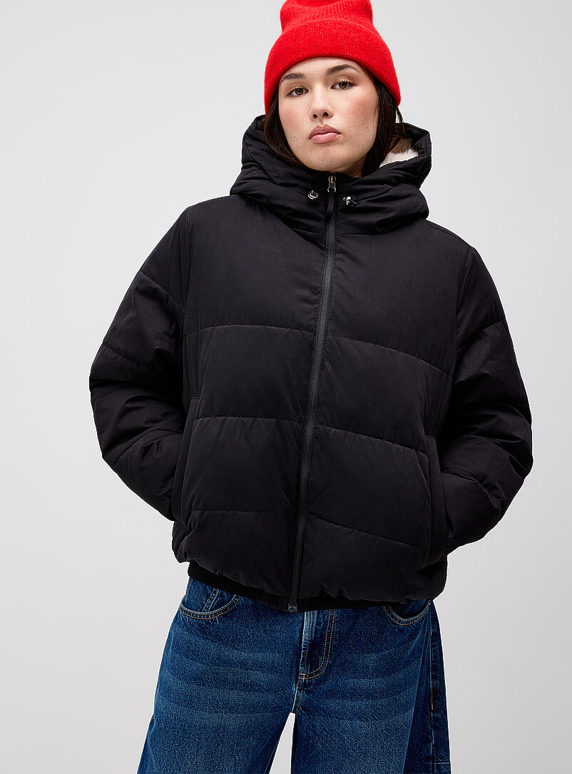 Faux-fur lined peachskin puffer jacket | Twik | Women's Quilted