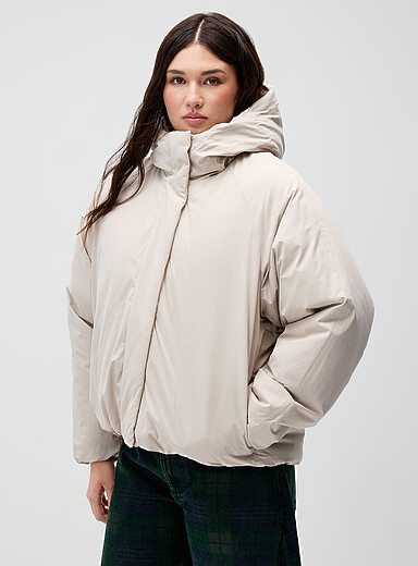 Peachskin cropped puffer jacket