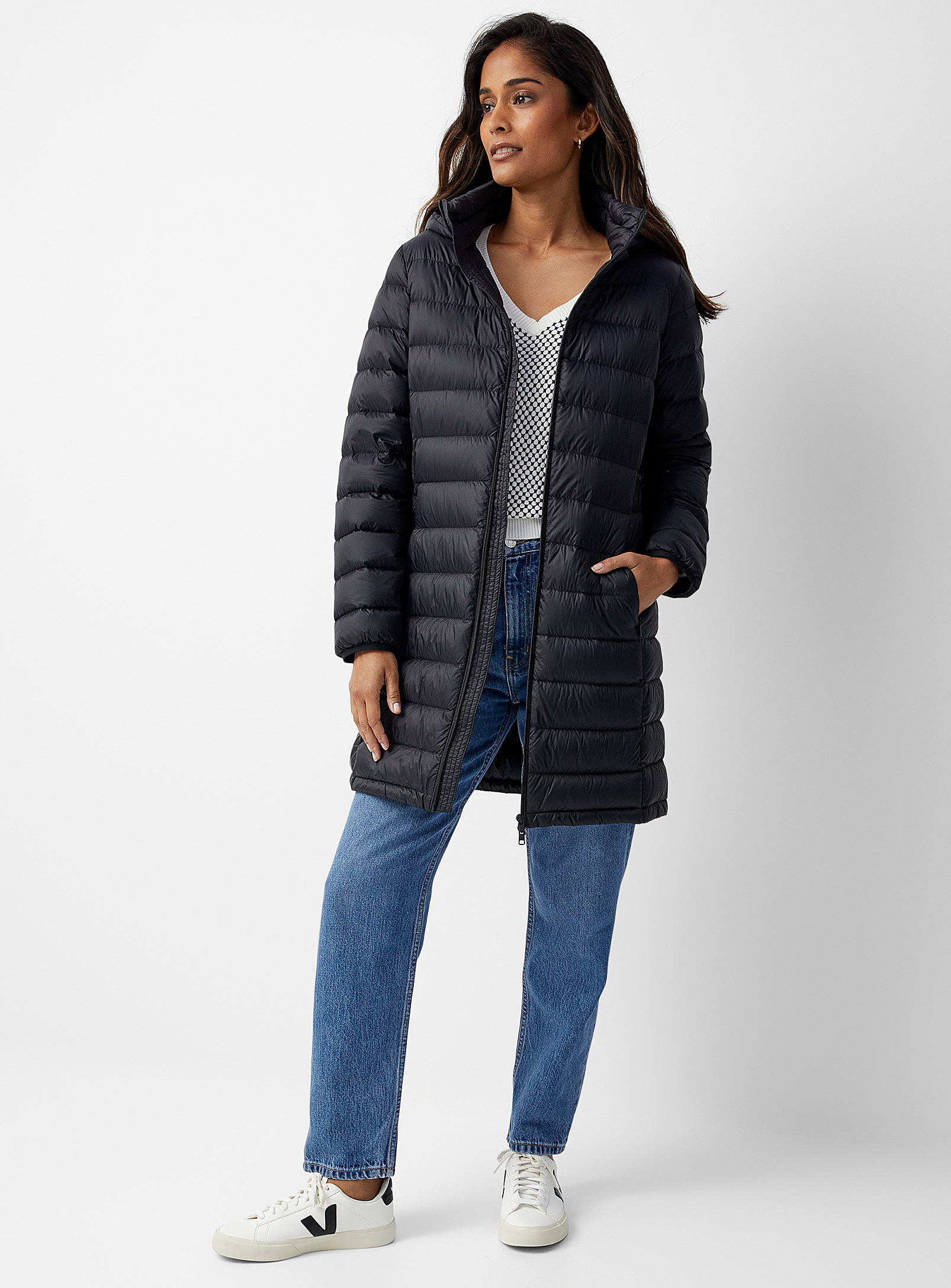 Contemporaine Packable 3/4 Puffer Jacket In Black