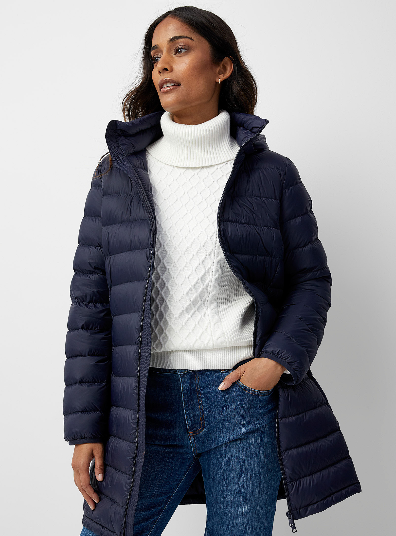Contemporaine Packable 3/4 Puffer Jacket In Marine Blue