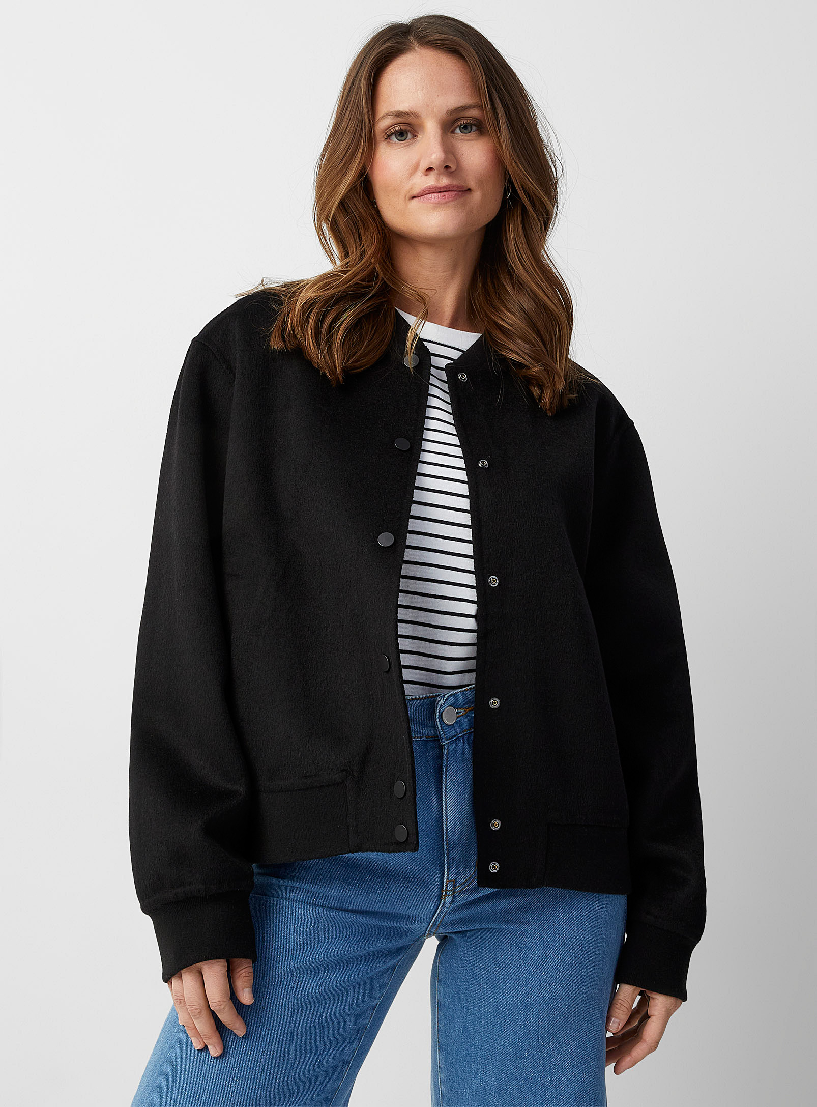 Contemporaine Recycled Wool Felt Bomber Jacket In Black