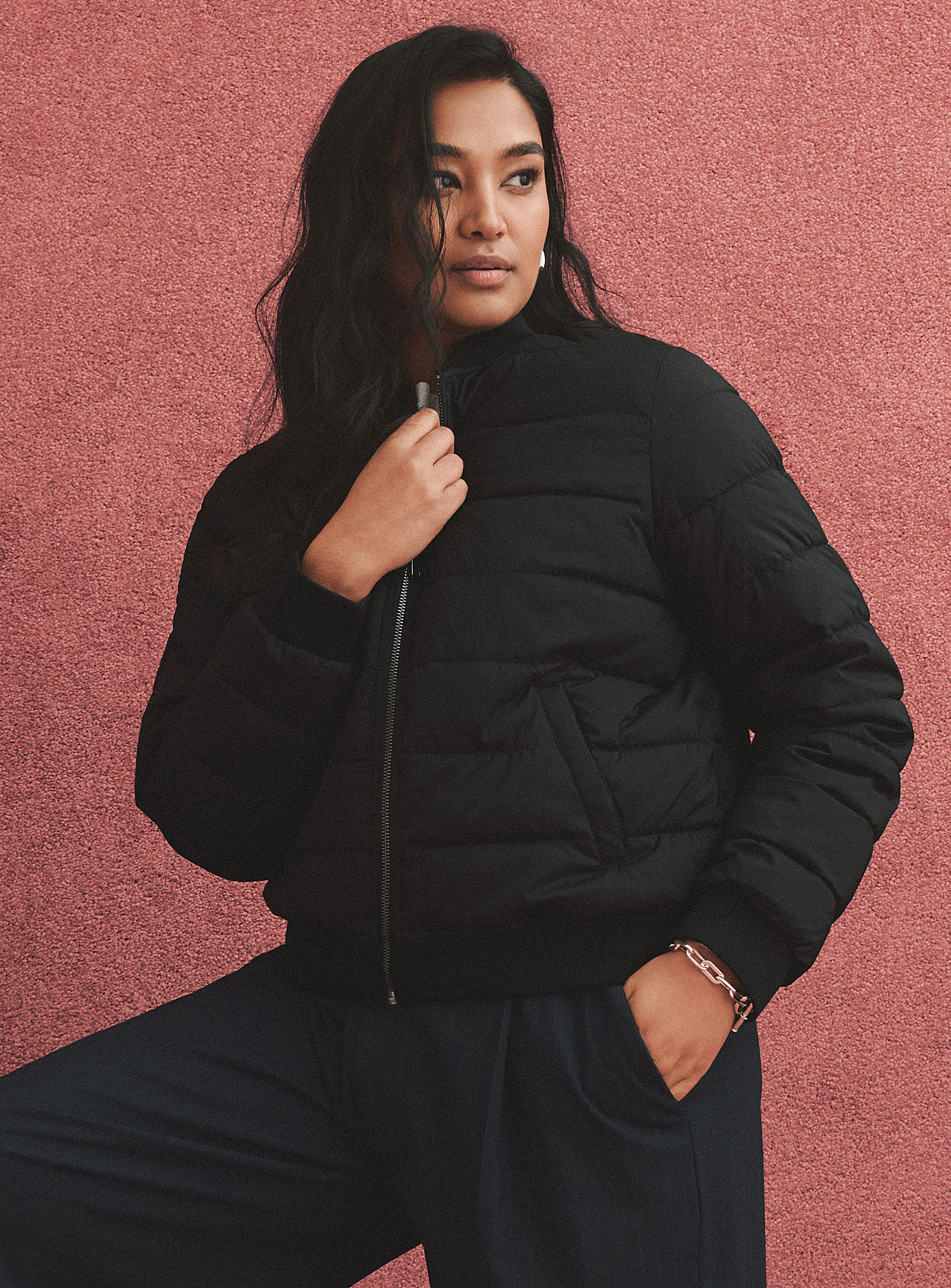 Contemporaine Recycled Nylon Quilted Bomber Jacket In Black