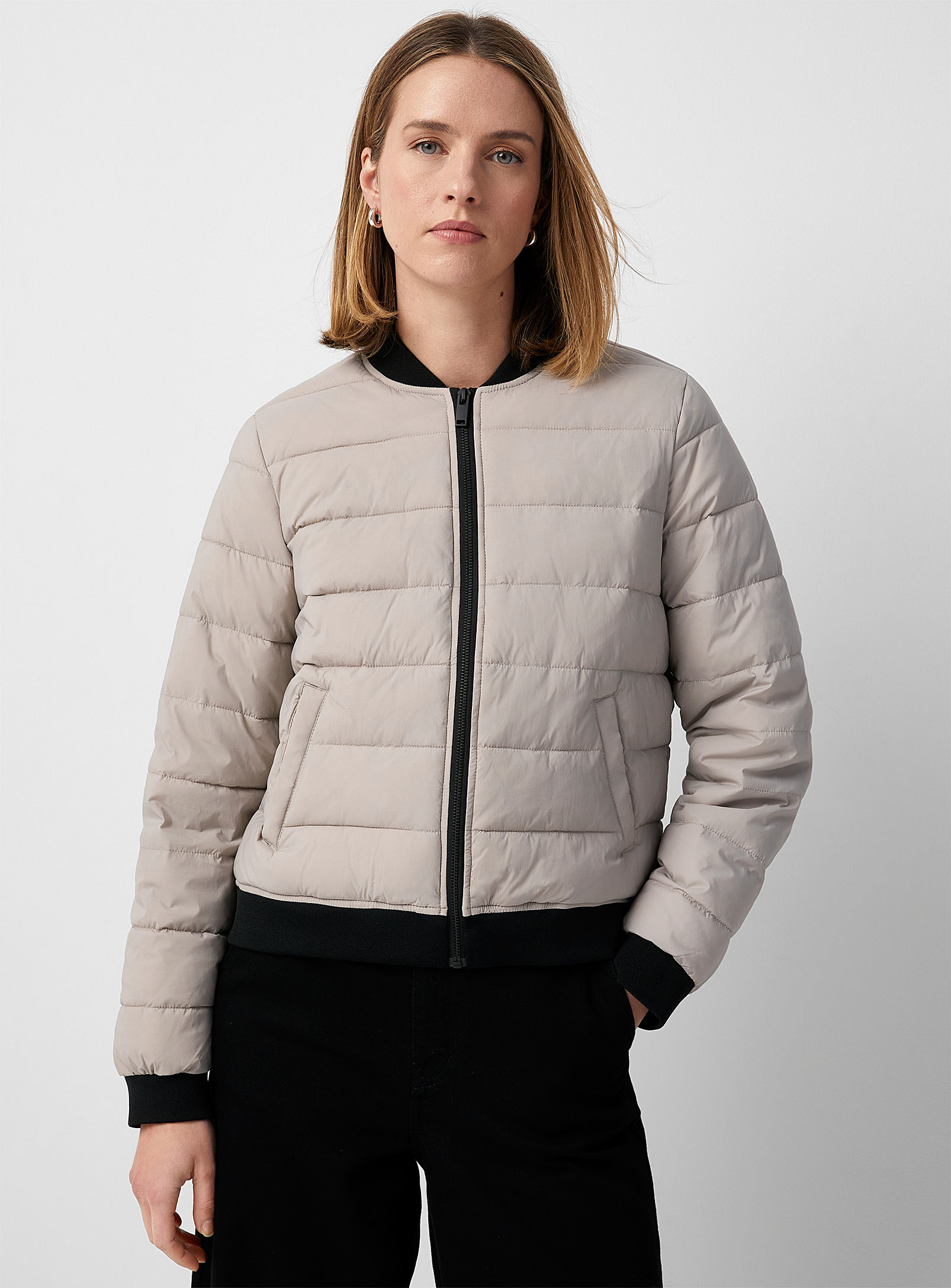 Contemporaine Recycled Nylon Quilted Bomber Jacket In Sand