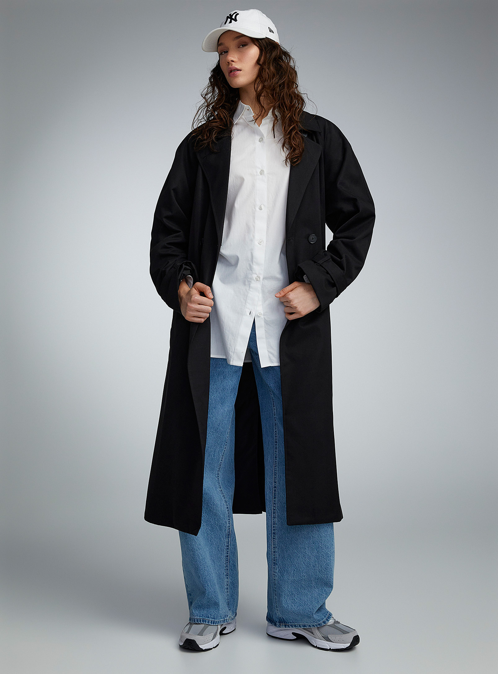 Twik Belted Long Soft Twill Trench Coat In Black