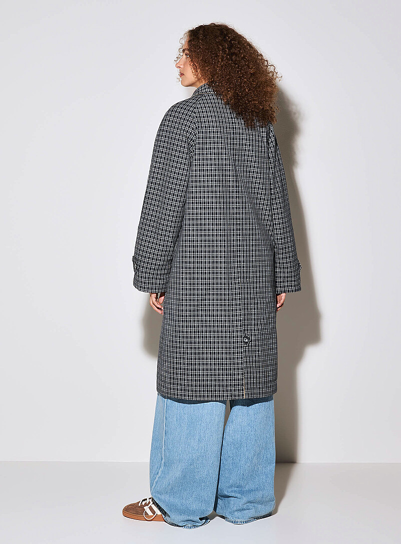 Checkered and plain reversible trench coat product image 2