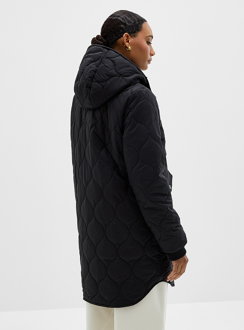 Ribbed trim removable hood quilted mid-length coat product image 2