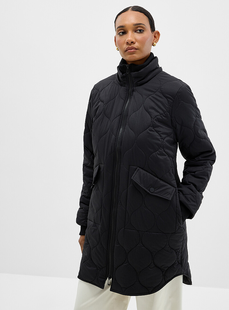 Ribbed trim removable hood quilted mid-length coat product image 3