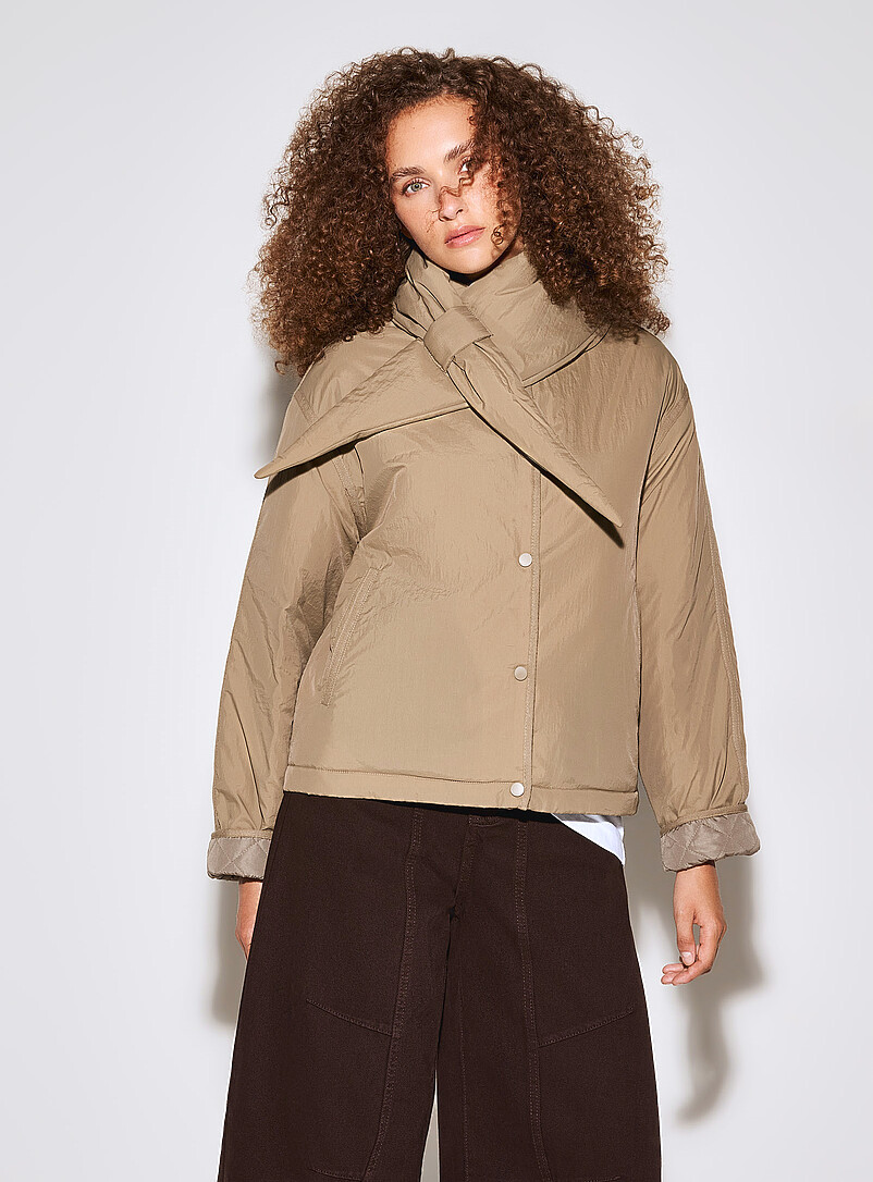 Scarf-Collar Quilted Coat