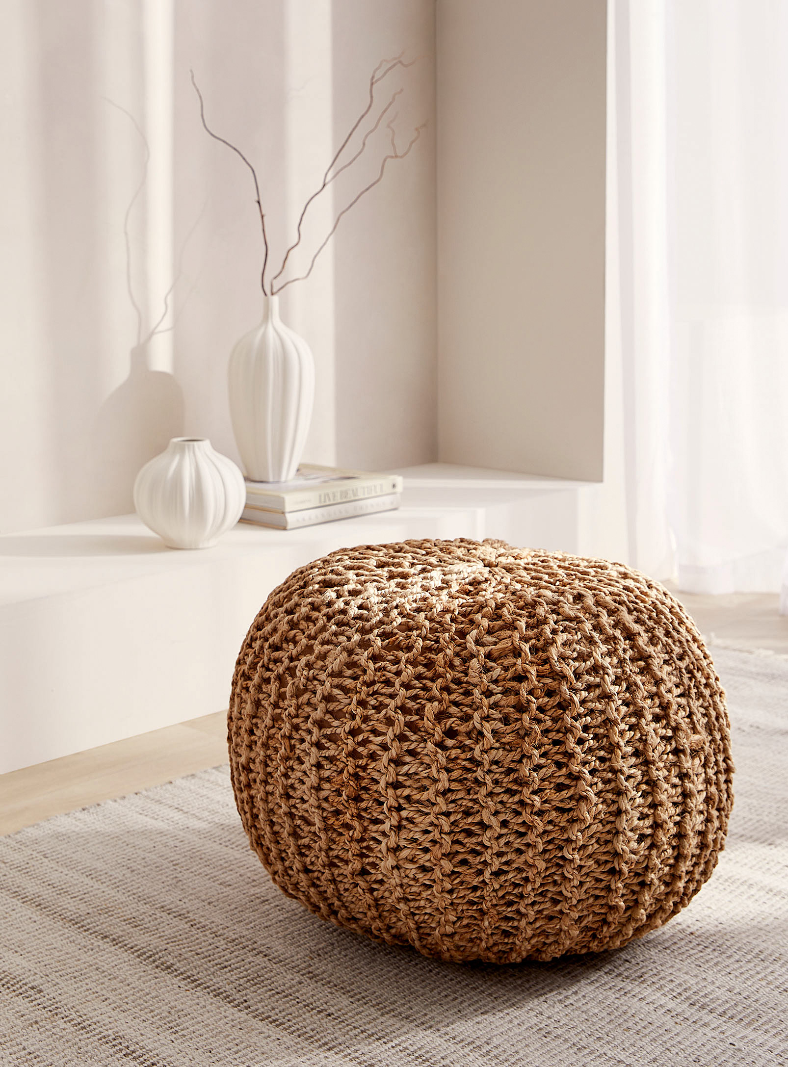 Simons Maison Braided Jute Round Pouf In Brown