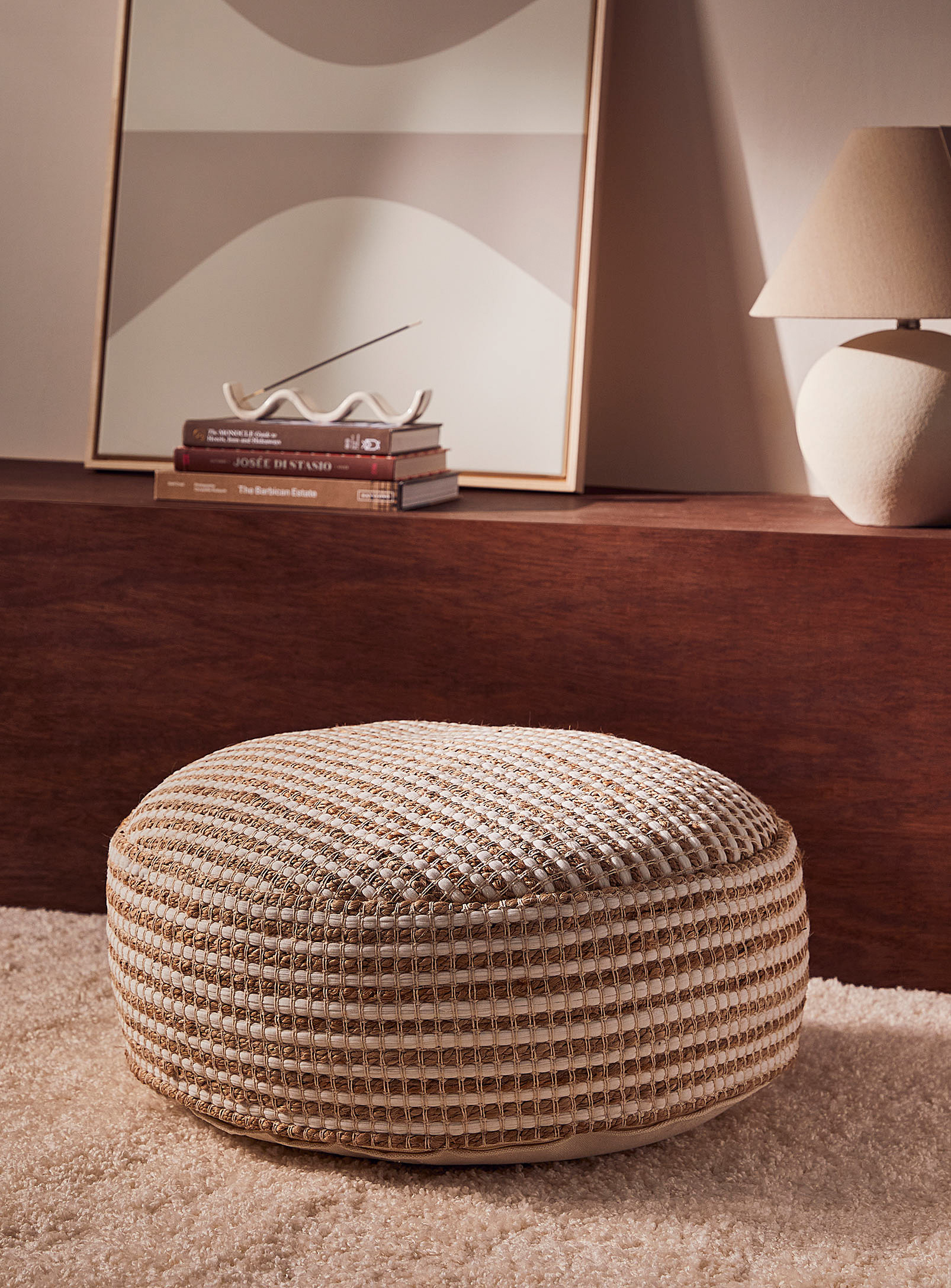 Simons Maison Jute And Cotton Braided Pouf In Neutral