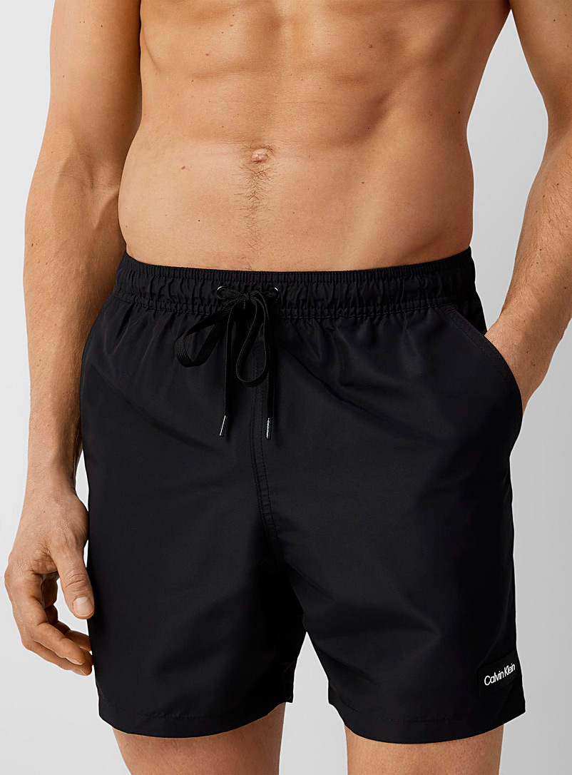 Calvin Klein Black Solid logo patch swim short for men
