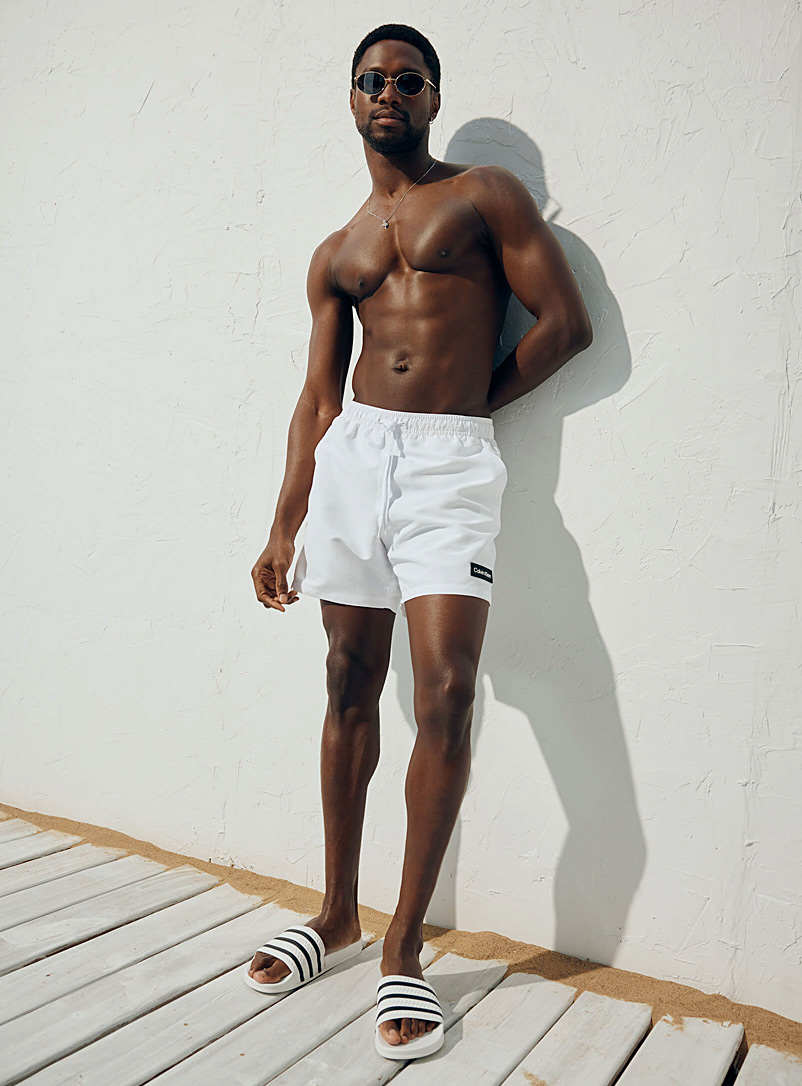 Calvin Klein White Solid logo patch swim short for men