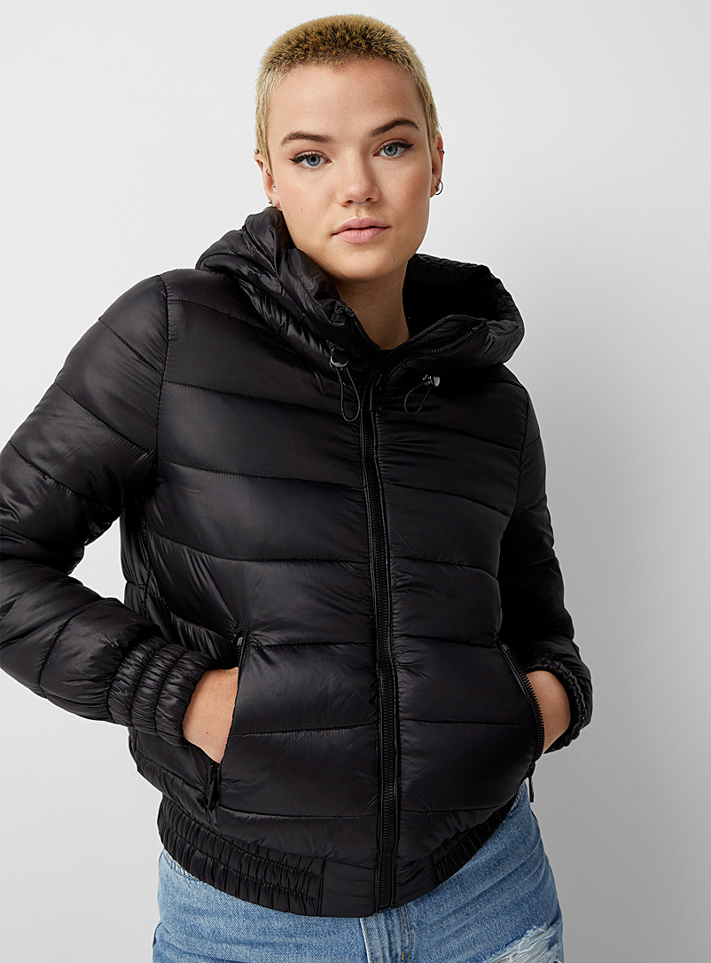 Point Zero Black Glossy cropped puffer jacket for women