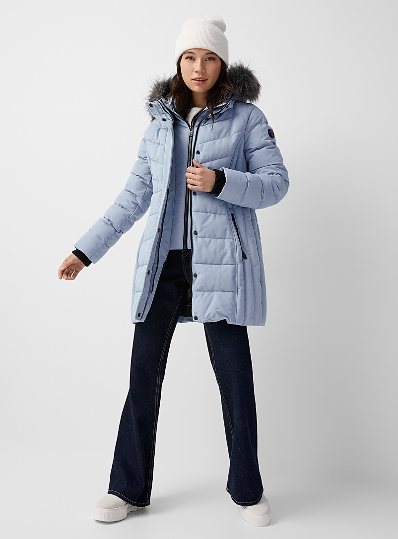 Point Zero Baby Blue Faux-fur hood puffer jacket for women