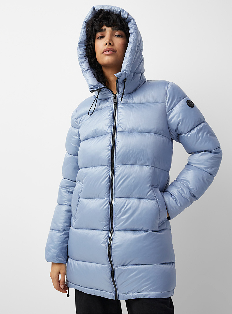 Point Zero Baby Blue Glossy fabric 3/4 puffer jacket for women