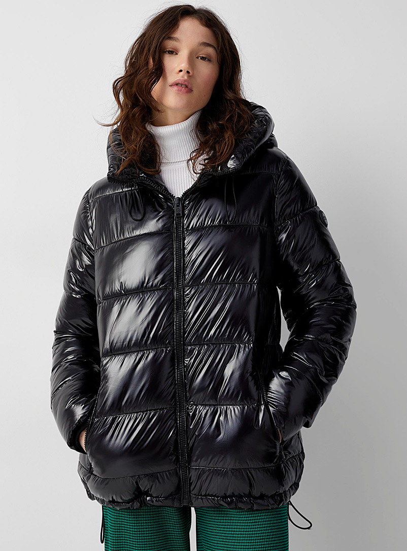 Point Zero Black Lacquered puffer jacket for women