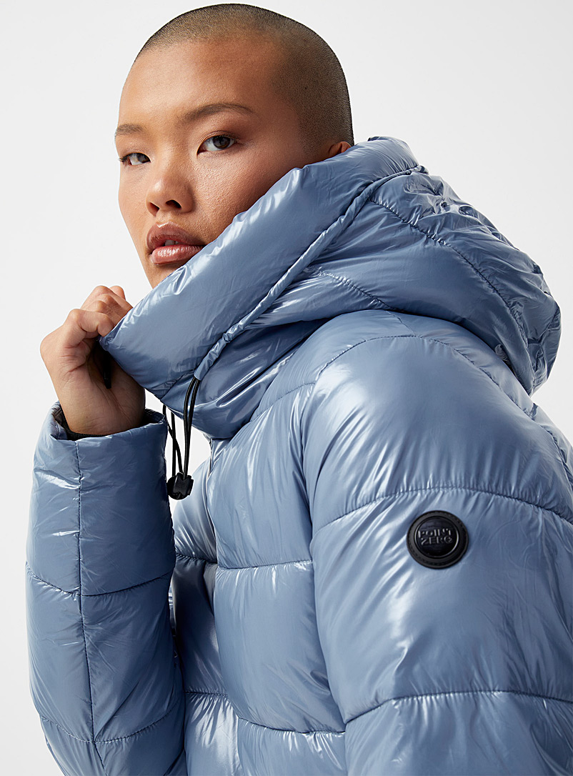 Point Zero Baby Blue Lacquered puffer jacket for women
