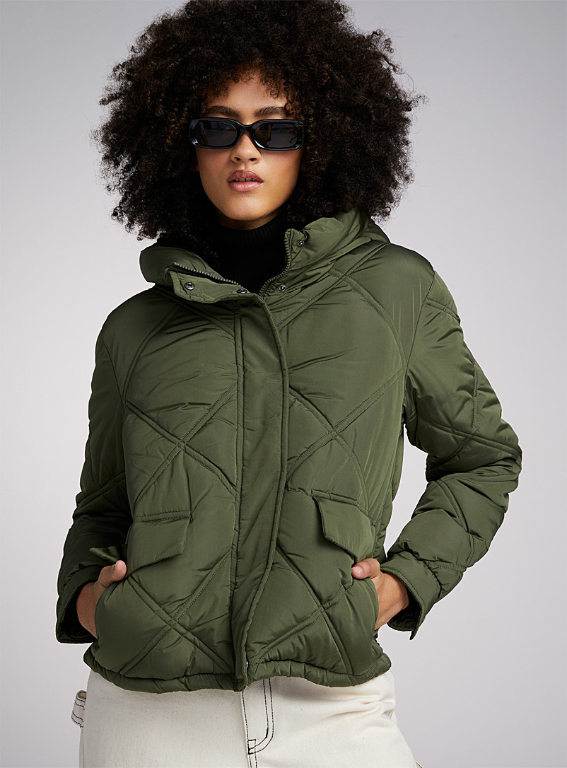 Point Zero Khaki Diamond-pattern straight-fit quilted jacket for women