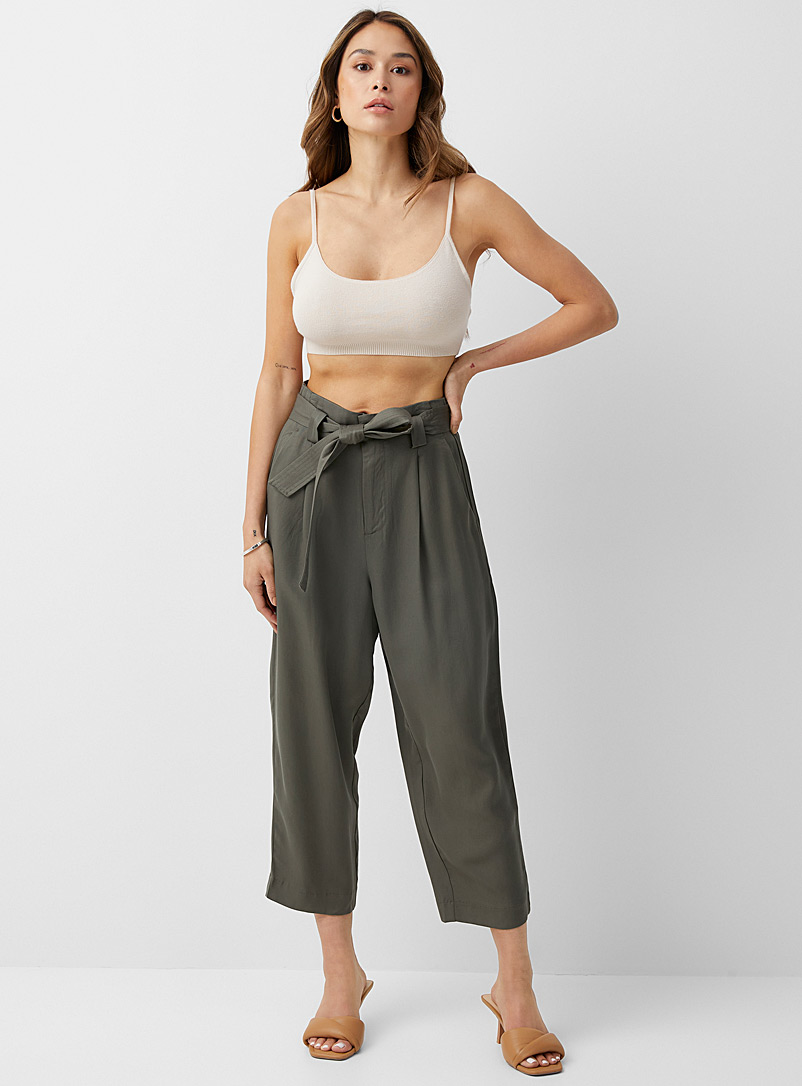 Icône Mossy Green Belted wide-leg pants for women