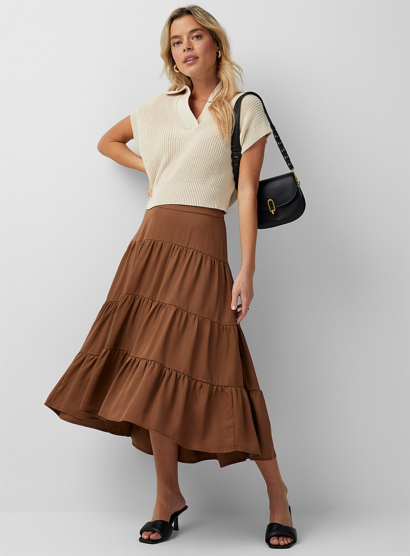 Icône Brown Eco-friendly lyocell peasant skirt for women