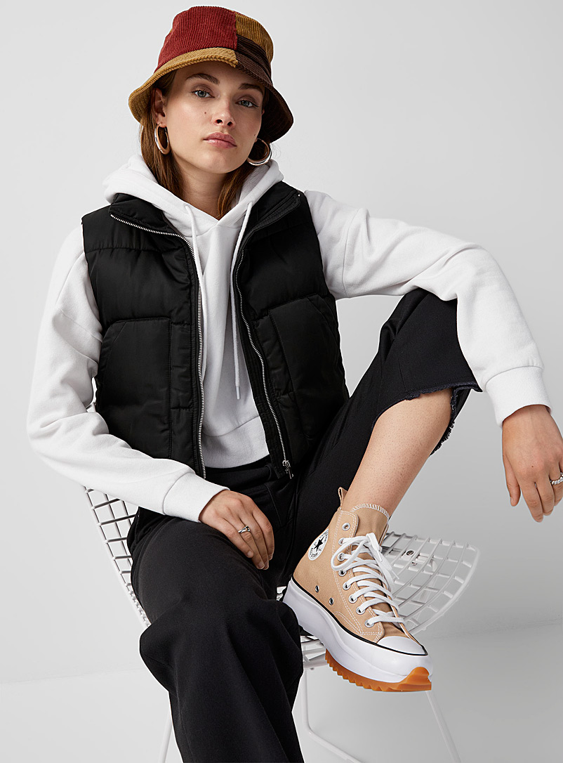 Twik Black Cropped quilted jacket for women
