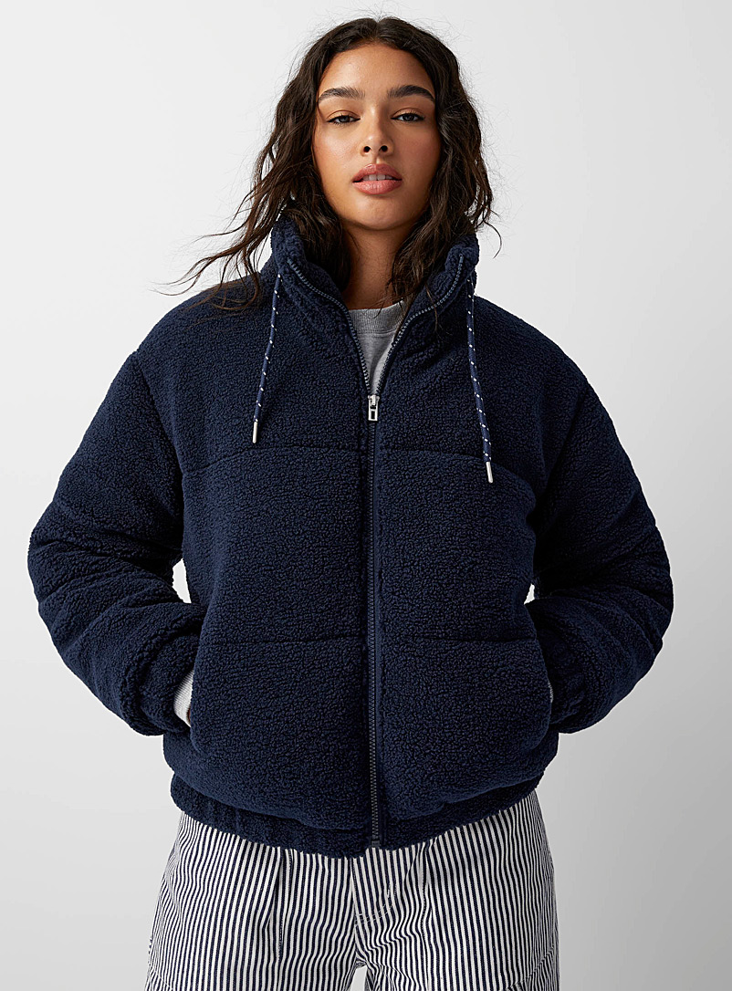 Twik Marine Blue Sherpa puffer jacket for women