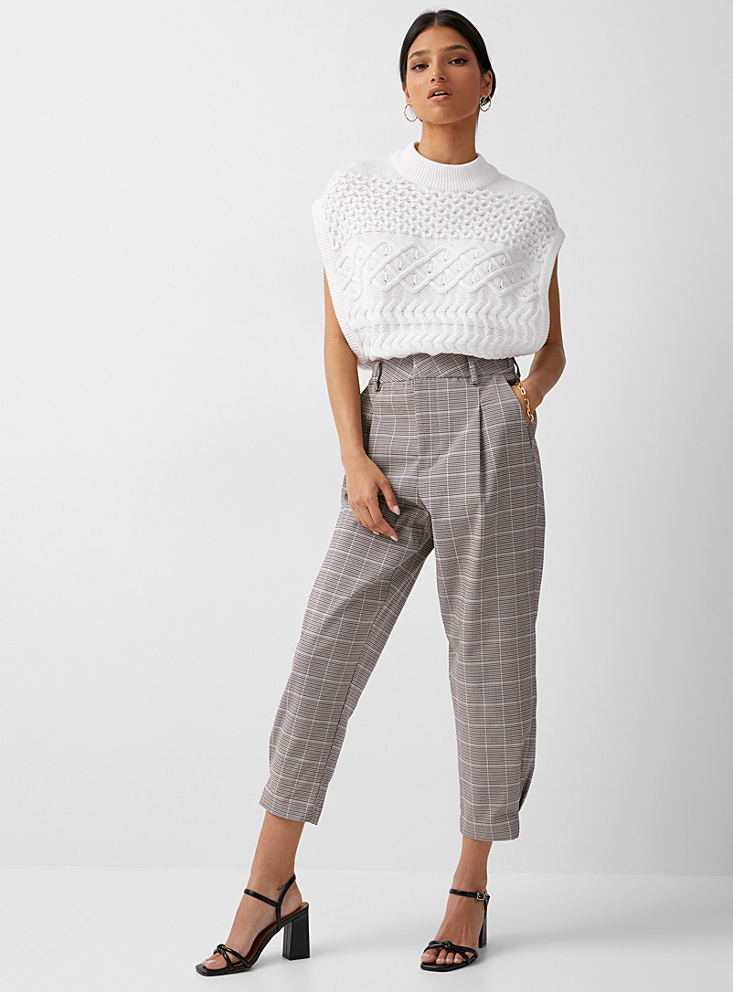 Icône Patterned Brown Checkered balloon pant for women