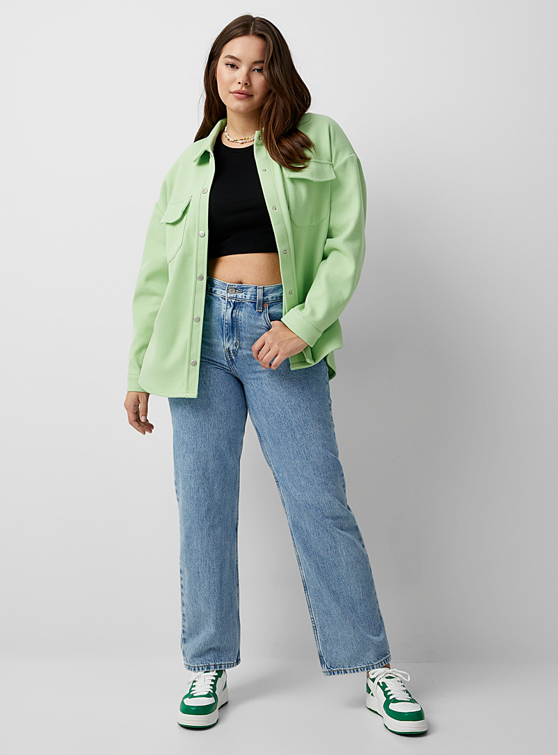 Twik Lime Green Polar fleece pocket overshirt for women