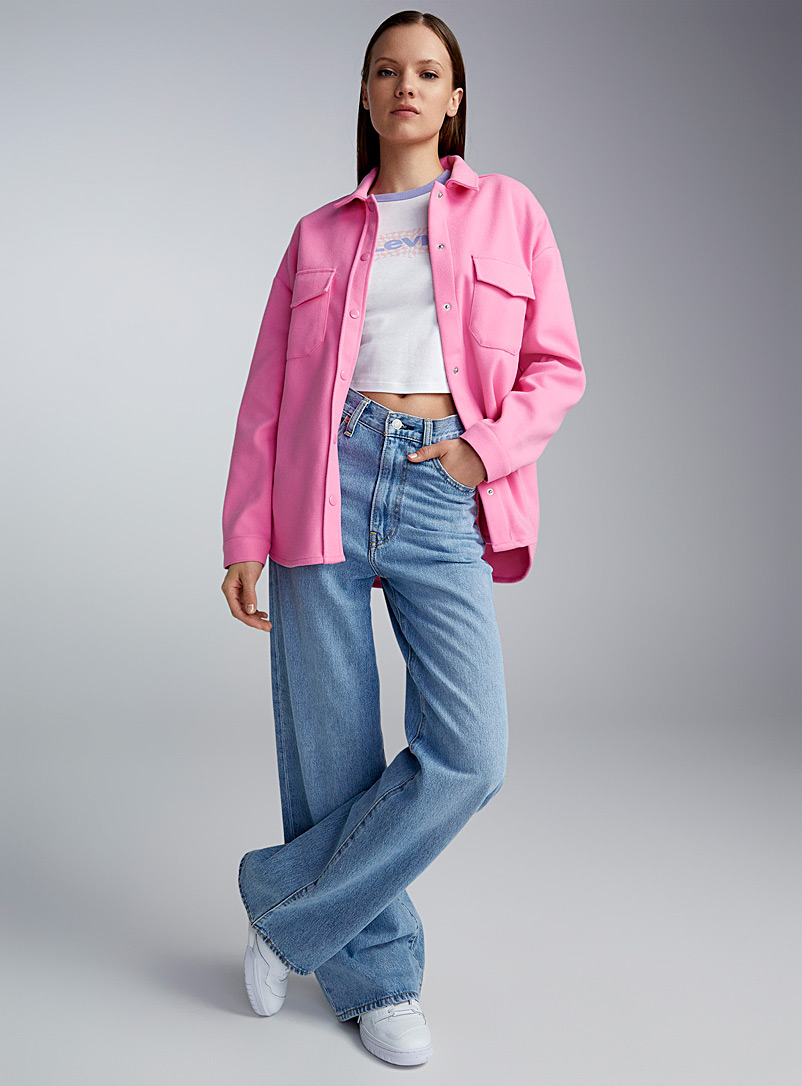 Twik Pink Front-pocket polar fleece overshirt for women