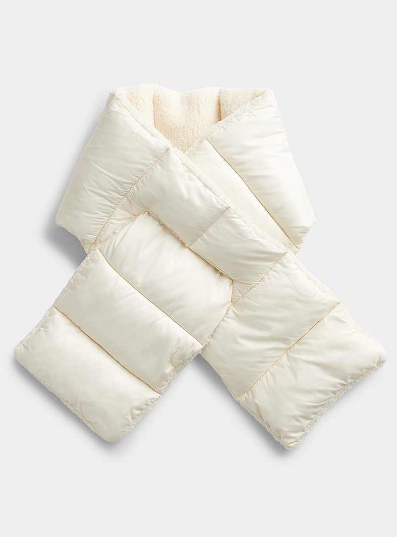 Simons Ivory White Sherpa quilted scarf for women