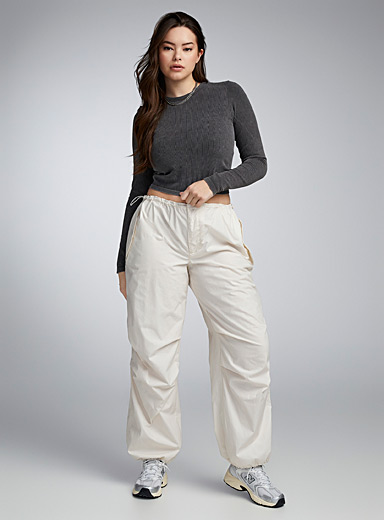 Women Light Grey Side Tape Cargo Parachute Pants at Rs 1343.00