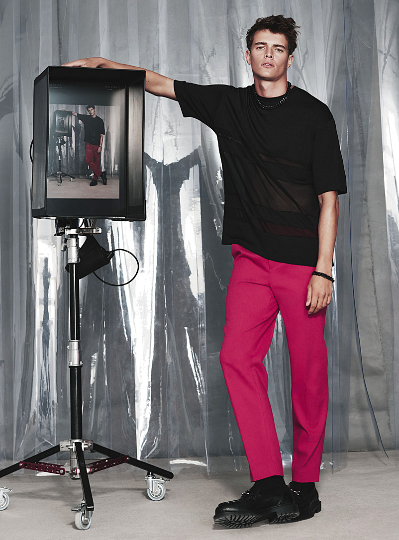 Le 31: Le pantalon twill coloré Coupe Séoul - Fuselée Rose pour homme